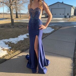 Amarra Style 88360 Prom Dress, sz000 Lace-Up Navy Blue and hotstone Evening Gown